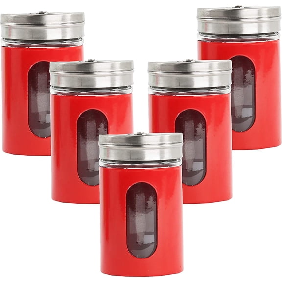 Servette Home Red Salt Pepper Shakers Retro Spice Jars Glass - Set of 5