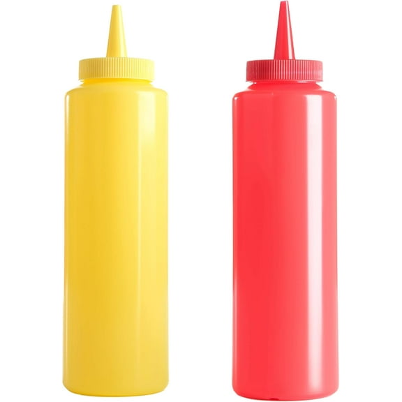 Servette Home Refillable Squeeze Bottles for Ketchup and Mustard, Set of 2, Plastic (Red Yellow)
