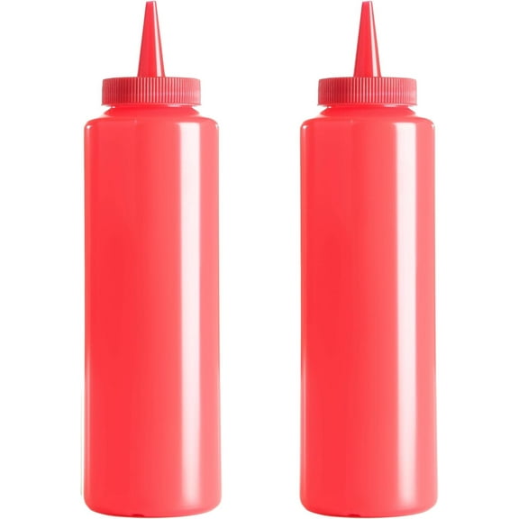 Servette Home Refillable Squeeze Bottles for Ketchup and Mustard, Set of 2, Plastic (Red)