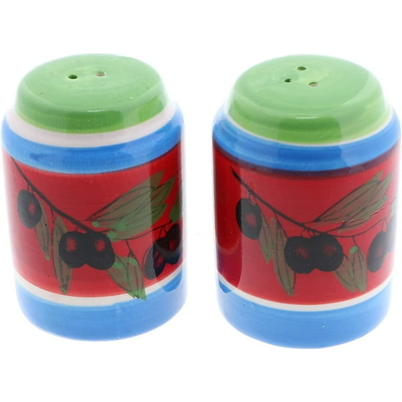 Servette Home-Salt and Pepper Shaker Flower Red Blue Green Olives