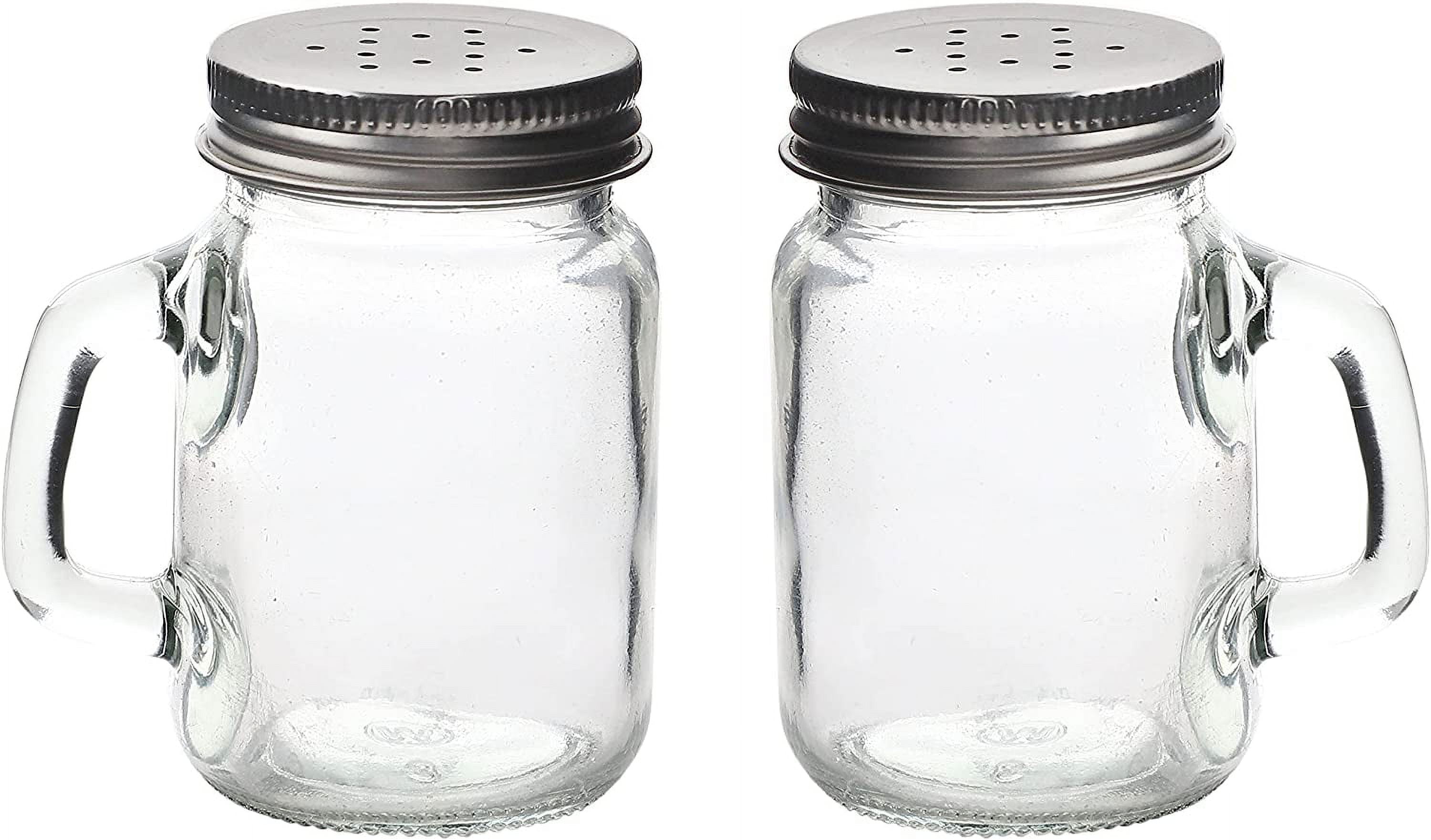 Servette Home Glass Mason Jar Salt and Pepper Shakers Set with Handles