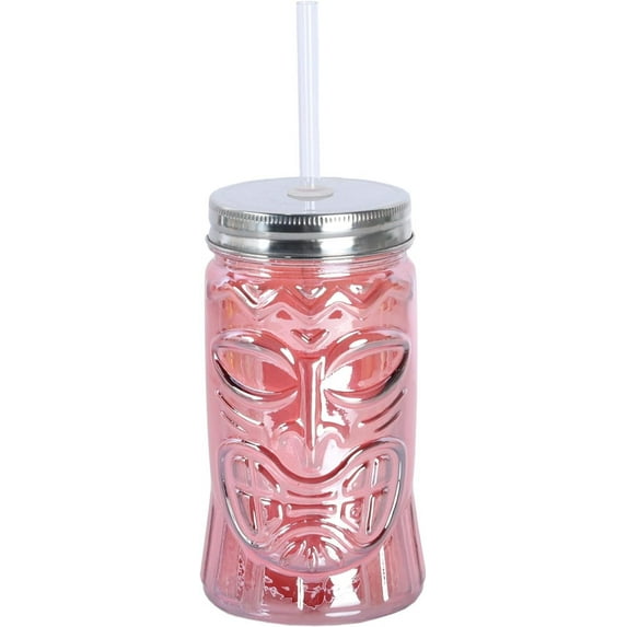 Servette Home Tiki Glasses for Tropical Glass Theme Party Decorations and Favors 16.5 Ounces-Pink
