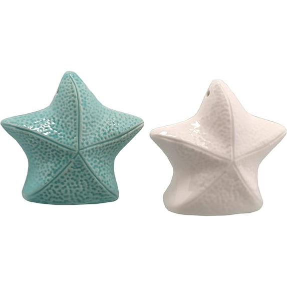Servette Home White & Aqua Starfish Salt and Pepper Shakers Novelty Kitchen Décor