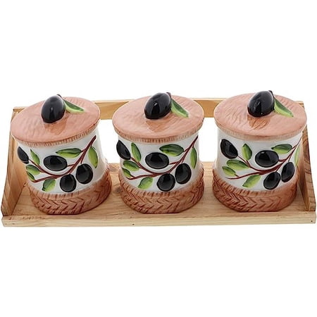 Servette Home Wood Stand with Three Ceramic Pots - Olive