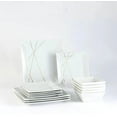thumbnail image 1 of Service for 4, Porcelain Dishes Dinner Set, Square Dinnerware Sets with Dinner Plates, Dessert Plates and Pasta Bowls, White gold line | 12-Piece Kitchen Dinnerware Set, 1 of 9
