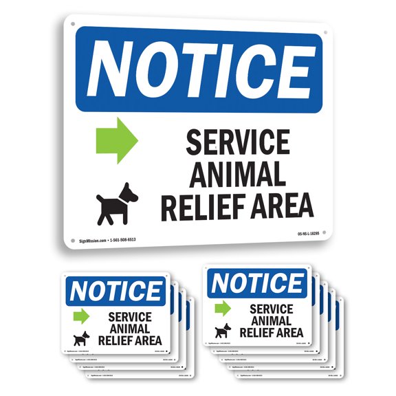 Service Animal Relief Area [Right OSHA Notice Aluminum Sign 14 Inch x 10 Inch - 10 Pack