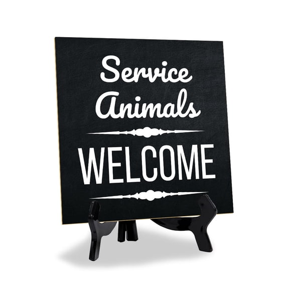 Service Animals Welcome 5"x 5" Square Table Sign With Acrylic Easel | Pets Dcor