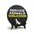 thumbnail image 1 of Service Animals Welcome Circle Table Sign with Acrylic Stand (5x5") | Public Spaces Signage, 1 of 9