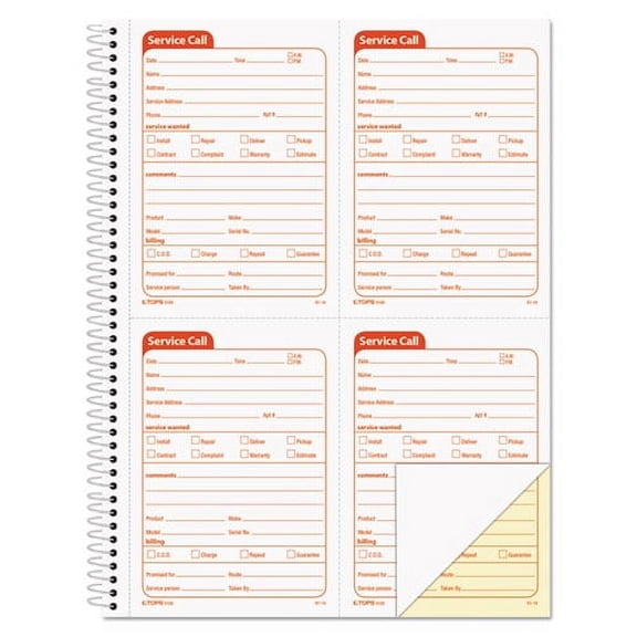 Service Call Book, Two-Part Carbonless, 4 X 5.5, 4/page, 200 Forms | Bundle of 2 Each