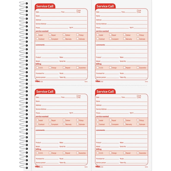 Service Call Book, Two-Part Carbonless, 4 X 5.5, 4/page, 200 Forms | Bundle of 5