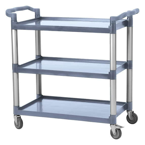 Service Cart Heavy Duty 3-Shelf Rolling Utility/Push Cart with Lockable Wheels, 360 lbs. Capacity, Black, for Foodservice/Restaurant/Cleaning Grey