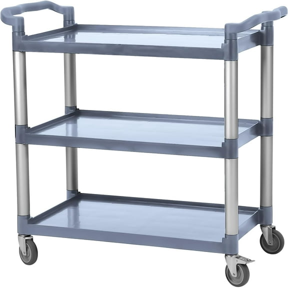 Service Cart Heavy Duty 3-Shelf Rolling Utility/Push Cart with Lockable Wheels, 360 lbs. Capacity, Black, for Foodservice/Restaurant/Cleaning