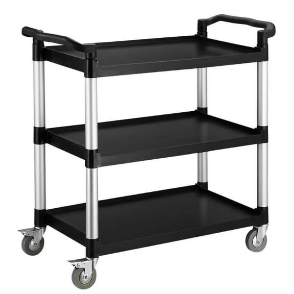 Service Cart Heavy Duty 3-Shelf Rolling Utility/Push Cart with Lockable Wheels,for Foodservice/Restaurant/Cleaning
