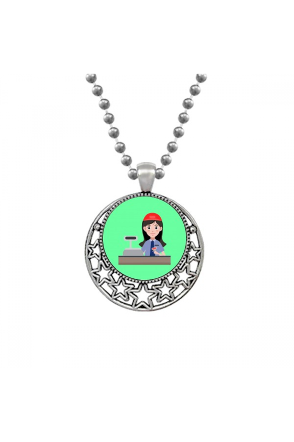 Service Cashier Supermarket Checkout Necklaces Pendant Retro Moon Stars Jewelry