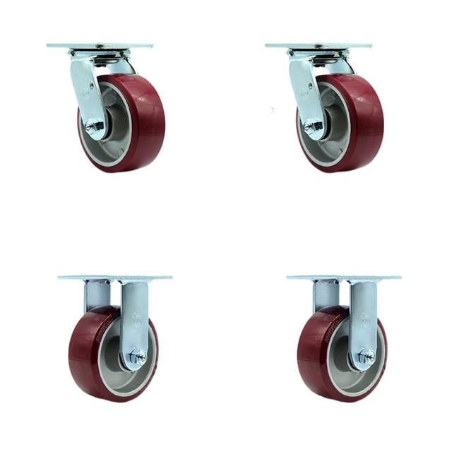Service Caster SCC-SS30S520-PAB-BSL-2-R-2 Stainless Steel Heavy Duty Swivel Caster with 5 in. Polyurethane on Aluminum Wheels & Ball Bearings - Set of 4