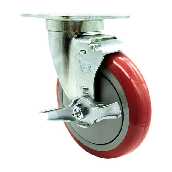 Service Caster - Universal Kitchen Caster - 5" Red Poly Wheel - Swivel w/Brake
