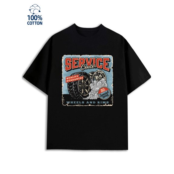 Service Center Tee men's garage 180G 100% Cotton black on the back car Funny Unisex Shirt Short Sleeve tshirts Classic Unisex Shirt Short Sleeve tshirts Casual Unisex Shirt Printed tshirts