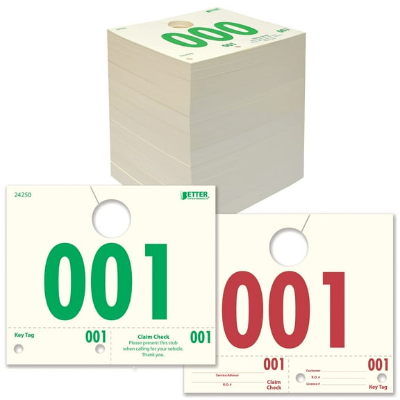 Service Dispatch Numbers, 1000 Count, Numbered 000-999, Car Repair Tags, Service Management System, 3 Part Double Sided Tags, by Better Office Products (Box of 1000)