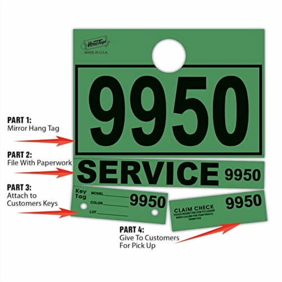 Service Dispatch Numbers RL78 Style Mirror Hang Tags Numbered (Green, 9000-9999)