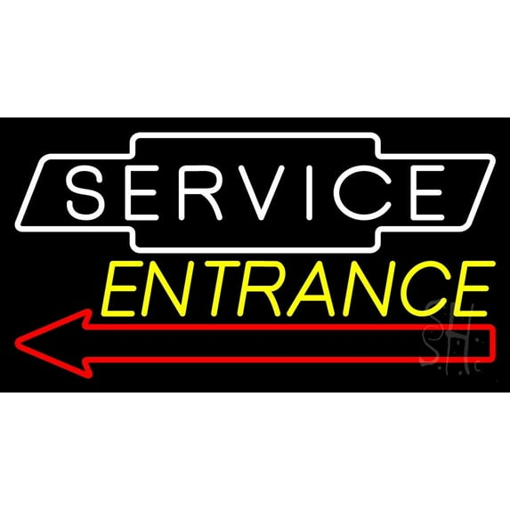 Service Entrance LED Neon Sign 13 x 24 - inches, Clear Edge Cut Acrylic Backing, with Dimmer - Bright and Premium built indoor LED Neon Sign for automotive store, and mall.