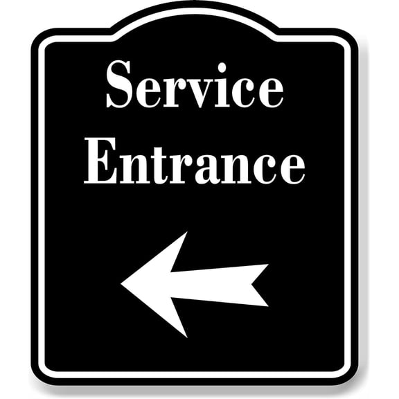 Service Entrance Left Arrow BLACK Aluminum Composite Sign, 8.5"x10"
