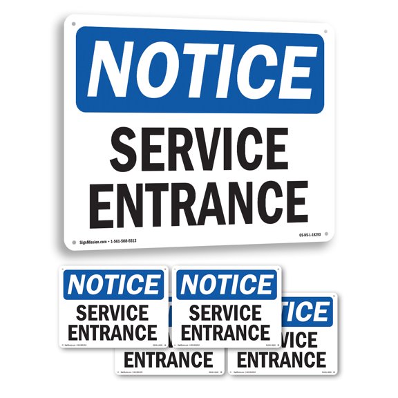 Service Entrance OSHA Notice Rigid Plastic Sign 18 Inch x 12 Inch - 5 Pack