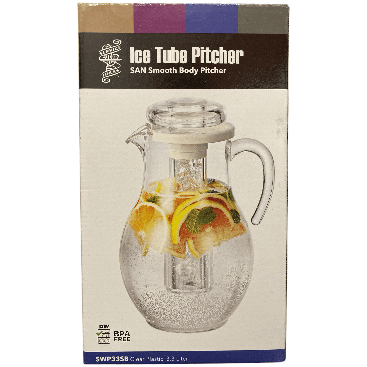Service Ideas SWP33SB Pitcher, Acrylic, Smooth Body, 3.2 L