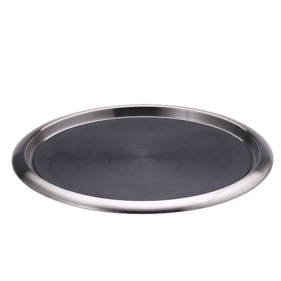 Service Ideas TR1614SR Tray with Top and Bottom Built in Non-Slip Rubber Inserts, 14" Round, Dishwasher Safe, Stainless Steel