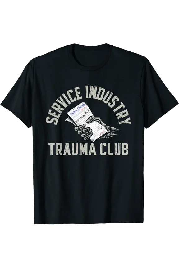 Service Industry Trauma Club Funny Server Bartender Skeleton T-Shirt, Unisex T-Shirt