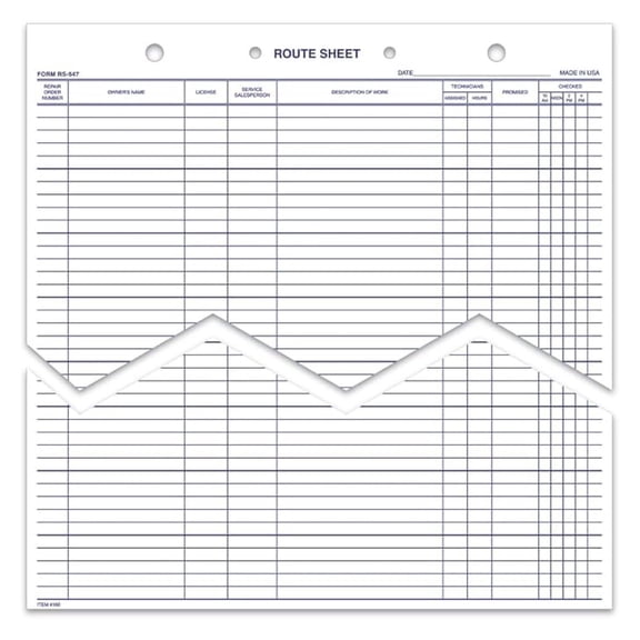 Service Route Sheets RS-547 - 12x15 Appointment Forms - 100 Sheet Pack - Work Order Tracking - Technician Daily Logs - Blue Print