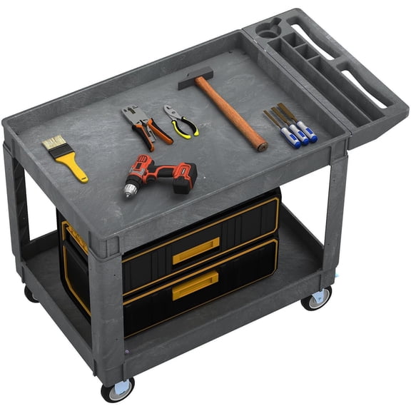 Service Utility Cart on Wheels, 45 X 25 in 550 LBS Heavy Duty Rolling Cart Plastic Work Cart for Warehouse Garage School & Office Cleaning