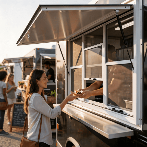 Service Window,60"x36" Aluminum Concession Window with Tempered Glass & Stainless Steel Mesh,Dual Hydraulic Sliding Window for Food Truck & Trailer
