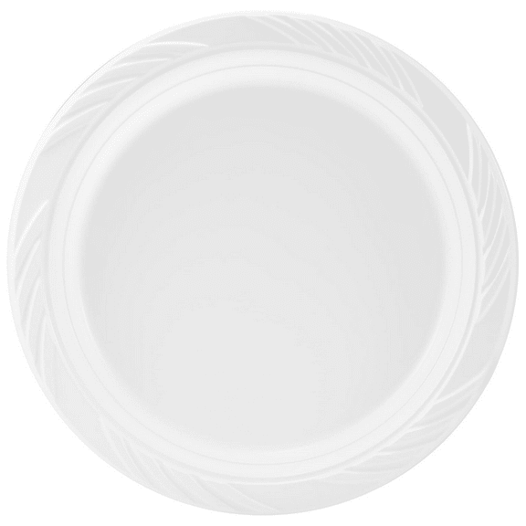 Serving 10" Disposable White Salad Plastic Plates - Durable & Eco-Friendly - Perfect for Restaurants, and Elegant Parties - Hassle-Free Cleanup - Set of 100