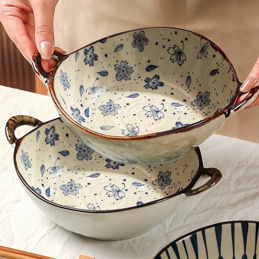Decorative Serving Bowl - 24oz Ceramic Soup Bowl with Handle Ramen Bowl for Salad,Pasta,Cereal,700ML Porcelain Stoneware Kitchen Dish - Walmart.com