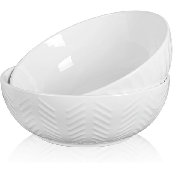 Serving Bowls 130 OZ 11 Inch Extra Large Salad Bowls Set of 2 Porcelain White Mixing Bowls for Salad Soup Pasta and Dinner Large Ceramic Bowl Set for Entertaining