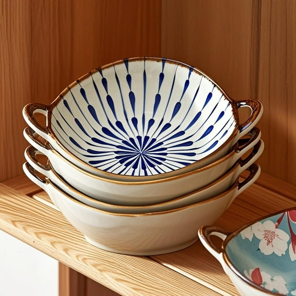 Serving Bowls Set for Kitchen,4-Piece Pasta Bowl Ceramic Salad Bowl for Entertaining Ramen Fruit