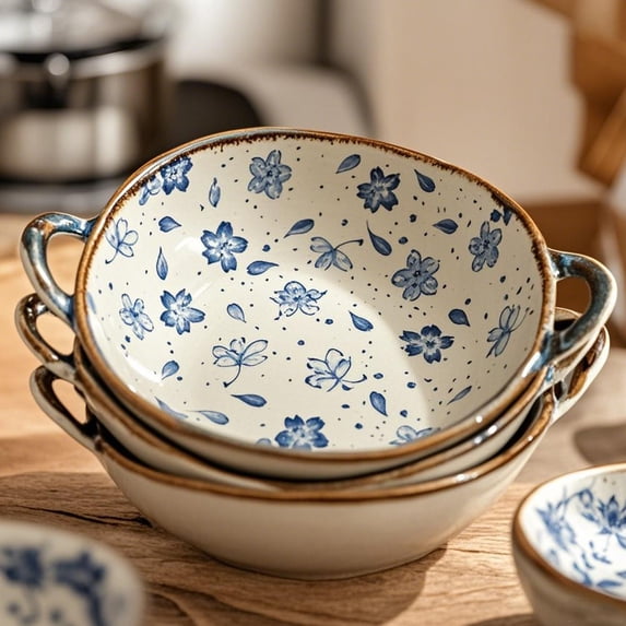 Serving Bowls Set for Kitchen,4-Piece Pasta Bowl Ceramic Salad Bowl for Entertaining Ramen Fruit