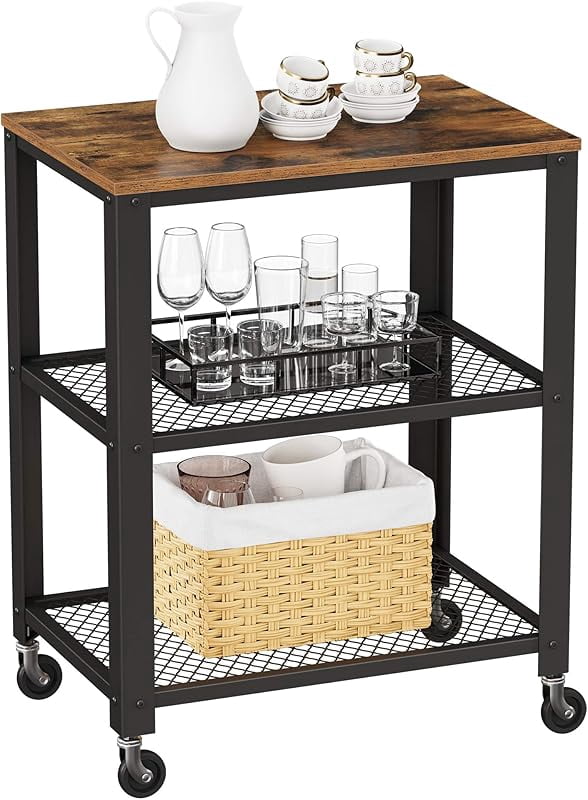 Serving Cart, 3-Tier Kitchen Utility Cart on Wheels with Storage, for ...