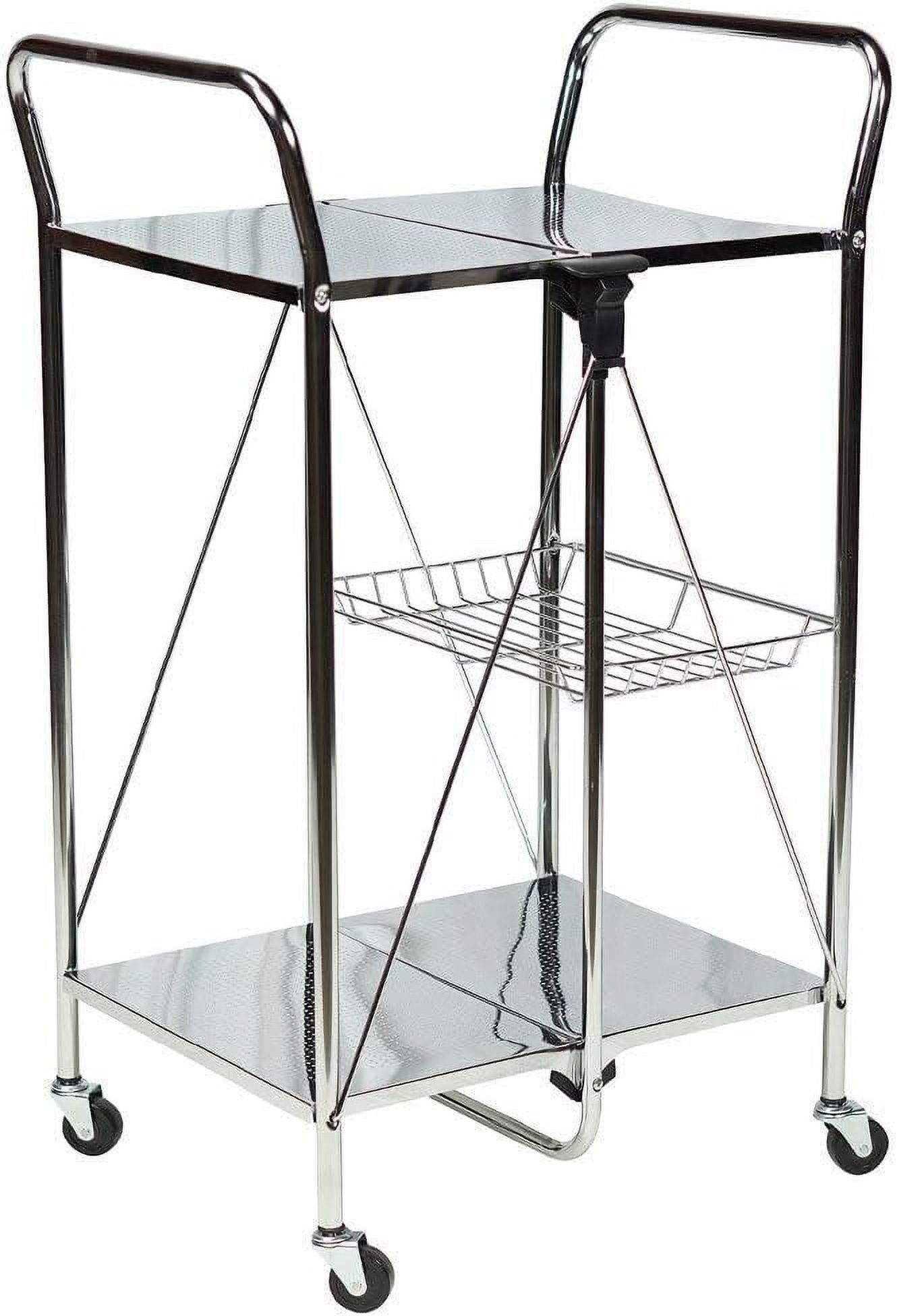 Serving Cart, Folding Utility and Kitchen Cart with 2 inch rubber