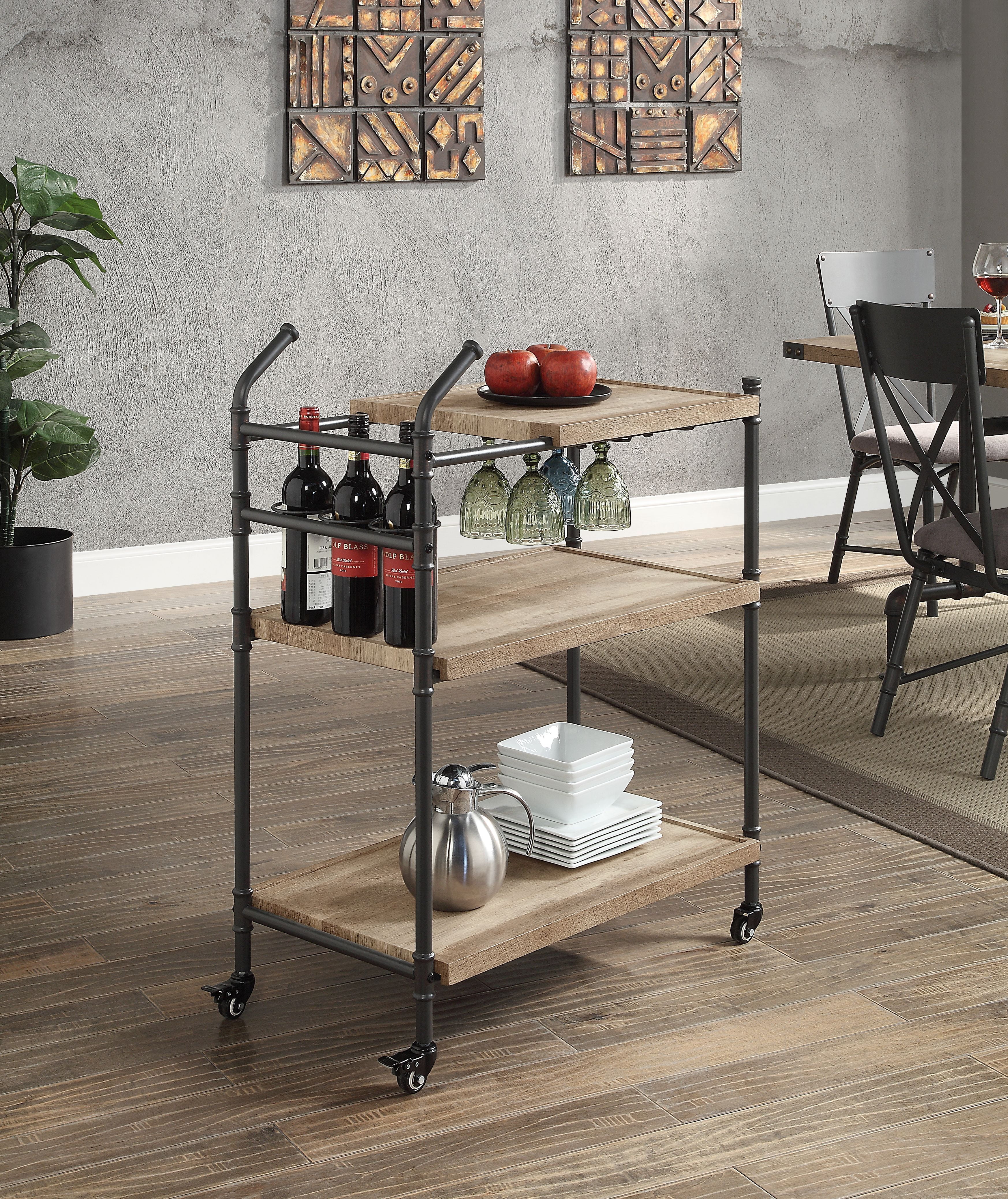 Serving Cart Oak & Sandy Black Finish