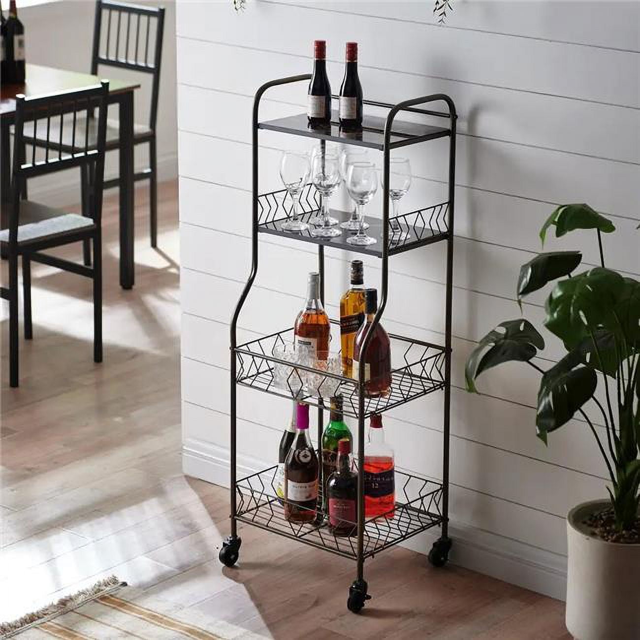 FirsTime & Co. Black Odessa Mirrored Bar Cart, Glam, Metal