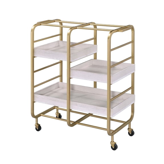 Serving Cart with Wheels, 3-Tier Utility Cart, White Washed Kitchen Island Cart, Adjustable Tray Rolling Cart for Dining & Serving, Industrial Style