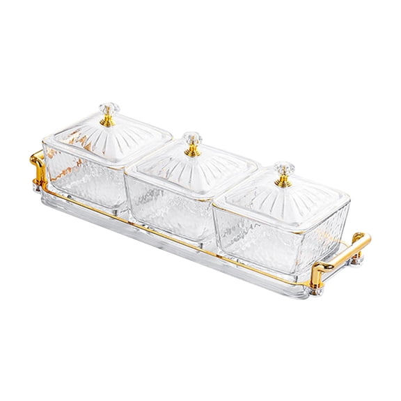 Serving Dishes for Dried Fruits Glass Serving Tray for Wedding, Party Condiment Tray Platters Nuts Candies Container Snack Tray with Lid transparent