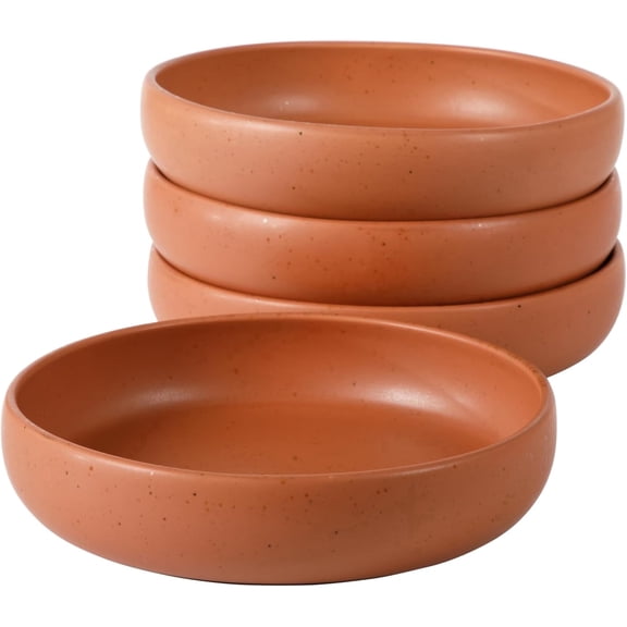 4-Piece Dinner and Pasta Bowl Set  Burnt Apricot Terracotta Stoneware for Meals, Serving & Everyday Use