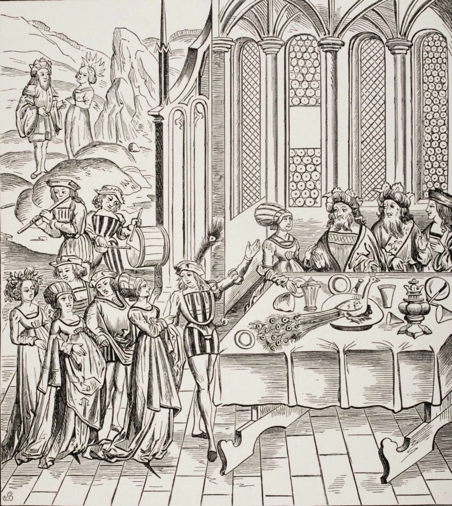 Serving The Peacock At A State Banquet 19Th Century Copy Of Woodcut In Edition Of Virgil Published In Lyon 1517 Canvas Art - Ken Welsh Design Pics (14 x 15)