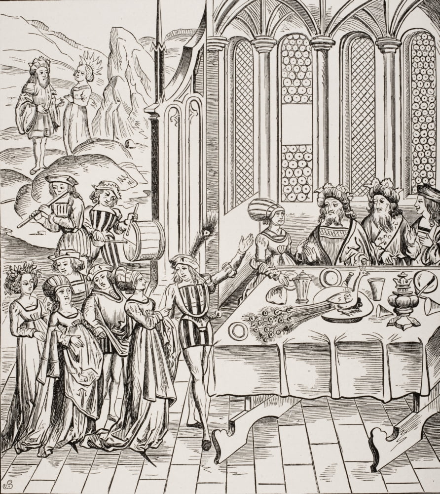 Serving The Peacock At A State Banquet 19Th Century Copy Of Woodcut In Edition Of Virgil Published In Lyon 1517 Canvas Art - Ken Welsh Design Pics (28 x 30)