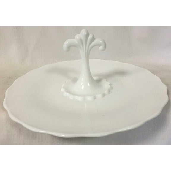 Serving Plate - Handled Tidbit Tray - Anna Pattern - American Made - Mosser Glass USA (Milk)