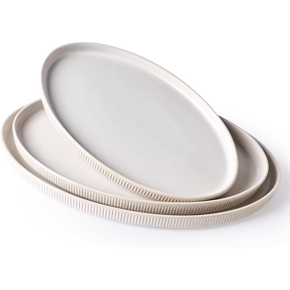 Serving Platter, 16/14.6/12.9 Inch Serving Dishes for Entertaining, Party Serving Trays for Food, Buffet Oval Platters for Food, Large Plates for Bread Turkey Cheese Appetizer, Matte White