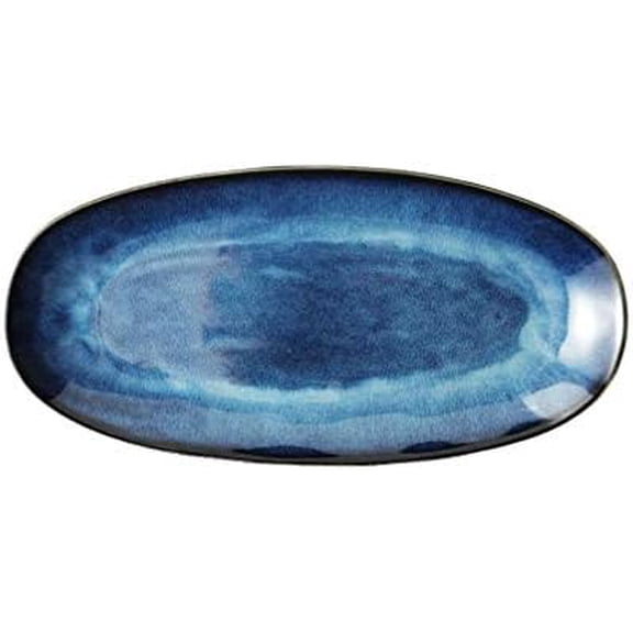 Serving Platter Dishes Oval Dinner Plates Ceramic Serving Ware Party Trays Food Oven Safe for Turkey Meat Fish Appetizers Sushi Dessert Blue S