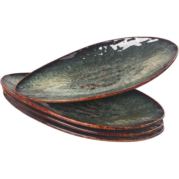Serving Platter Olives Plate Large Serving Tray, Set of 4, for Entertaining, Porcelain Trays and Platters Sushi Salad Plates Serving Dinnerware Appetizer Serving Tray, Black reaction Glaze